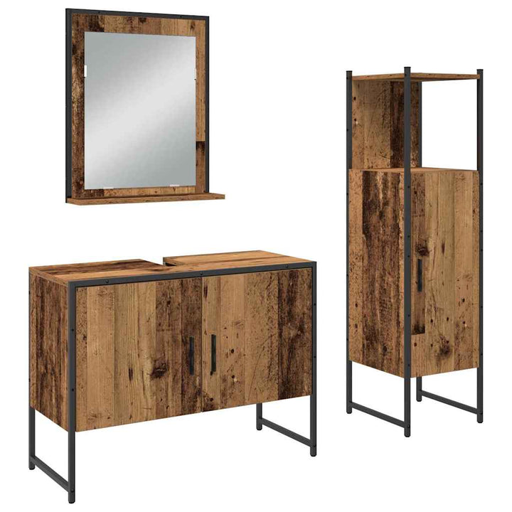 Badeværelsesmøbel sæt med dør 3 pcs Brun 33 x 33 x 102,5 cm