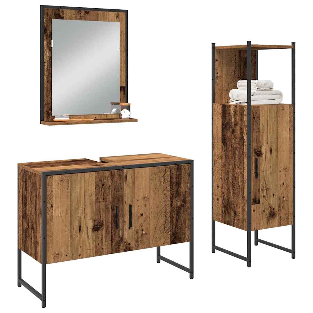 Badeværelsesmøbel sæt med dør 3 pcs Brun 33 x 33 x 102,5 cm
