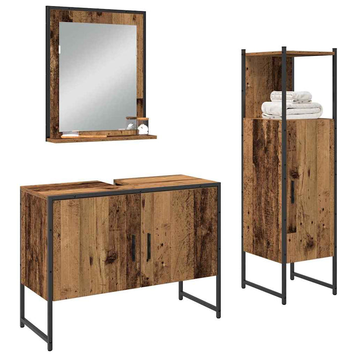Badeværelsesmøbel sæt med dør 3 pcs Brun 33 x 33 x 102,5 cm