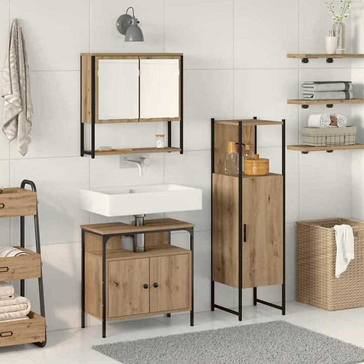 Badeværelsesmøbel sæt med dør 3 pcs Brun 33 x 33 x 120,5 cm