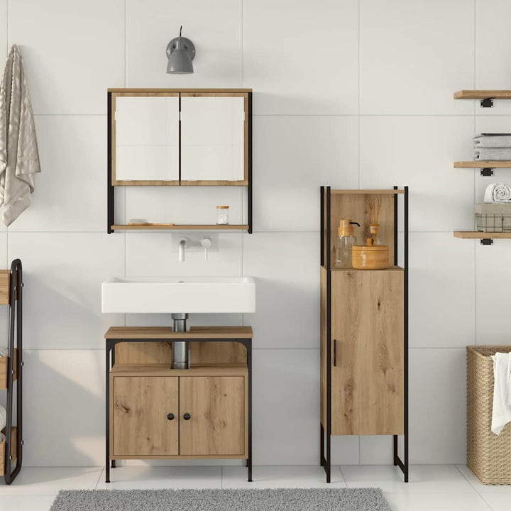 Badeværelsesmøbel sæt med dør 3 pcs Brun 33 x 33 x 120,5 cm