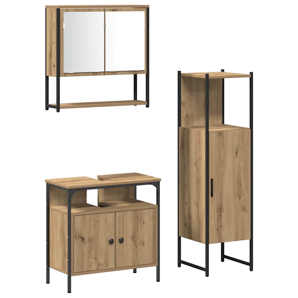 Badeværelsesmøbel sæt med dør 3 pcs Brun 33 x 33 x 120,5 cm