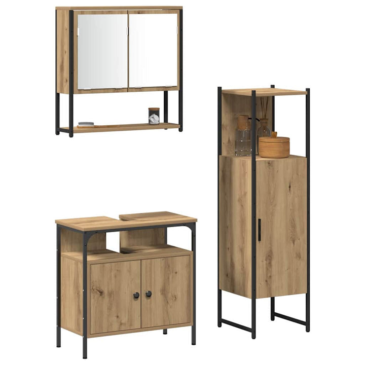 Badeværelsesmøbel sæt med dør 3 pcs Brun 33 x 33 x 120,5 cm