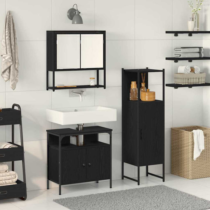 Badeværelsesmøbel sæt med dør 3 pcs Sort 33 x 33 x 120,5 cm