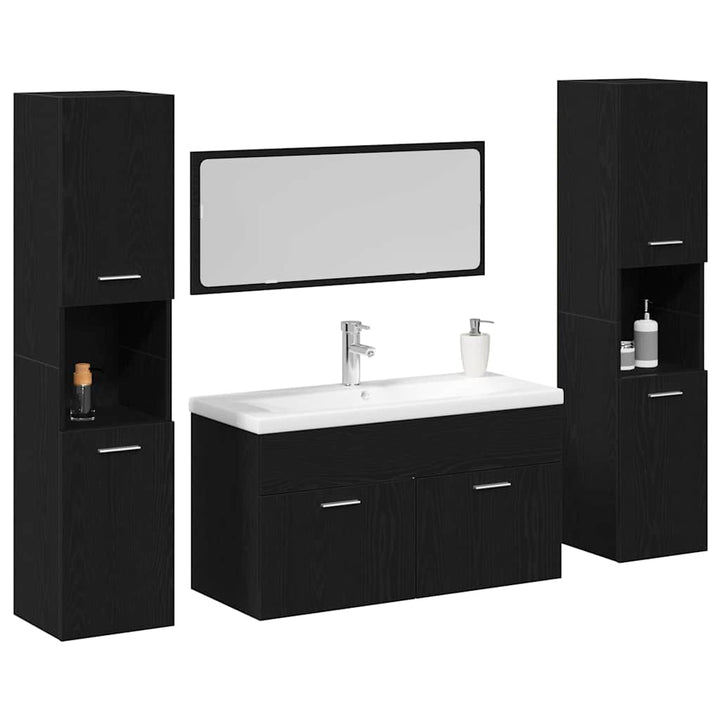 Badeværelsesmøbel sæt med dør 4 pcs Sort eg 30 x 30 x 130 cm