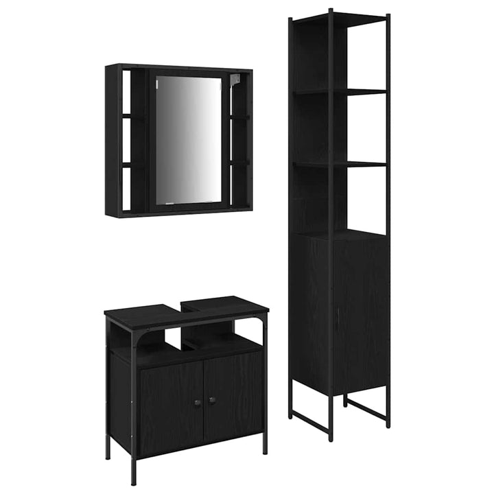 Badeværelsesskabsæt med hylde 3 pcs Sort eg 33 x 33 x 185.5 cm