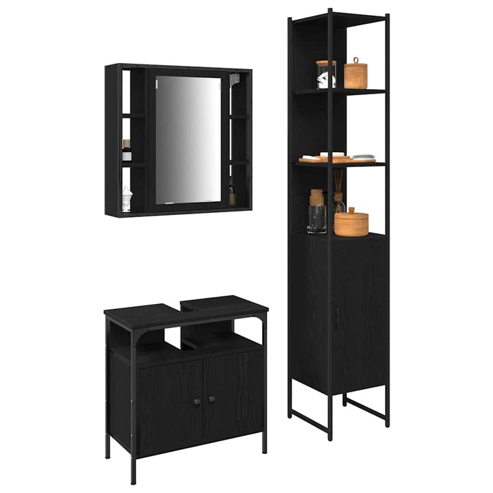 Badeværelsesskabsæt med hylde 3 pcs Sort eg 33 x 33 x 185.5 cm