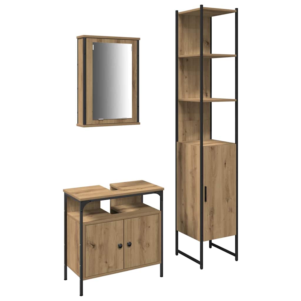 Badeværelsesmøbel sæt 3 pcs artisan eg 33 x 33 x 185.5 cm