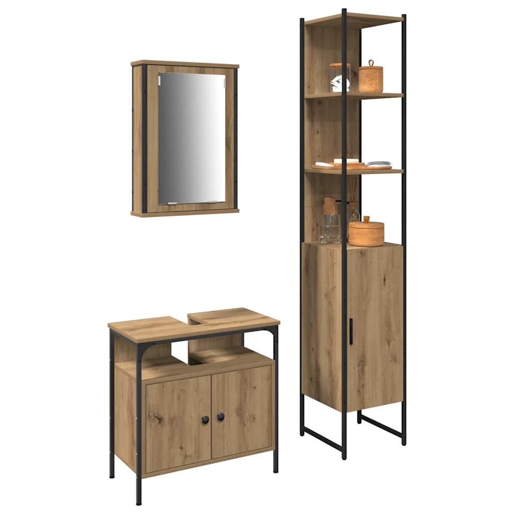 Badeværelsesmøbel sæt 3 pcs artisan eg 33 x 33 x 185.5 cm