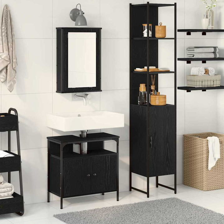 Badeværelsesmøbel sæt med dør 3 pcs Sort eg 33 x 33 x 185.5 cm