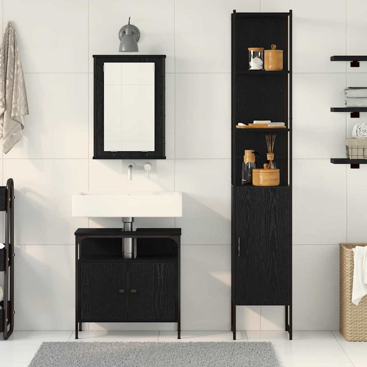 Badeværelsesmøbel sæt med dør 3 pcs Sort eg 33 x 33 x 185.5 cm