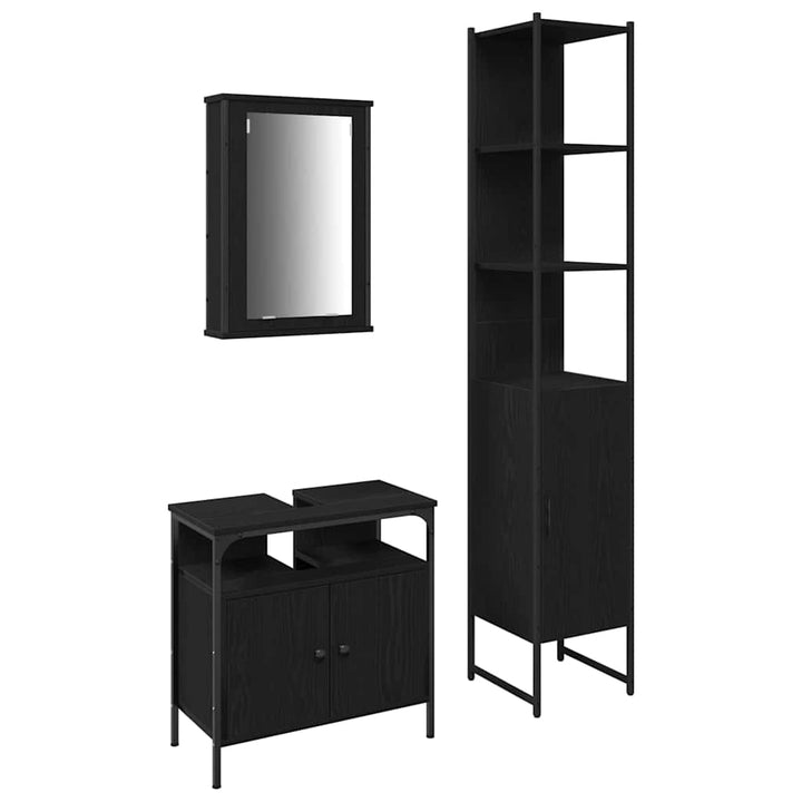 Badeværelsesmøbel sæt med dør 3 pcs Sort eg 33 x 33 x 185.5 cm