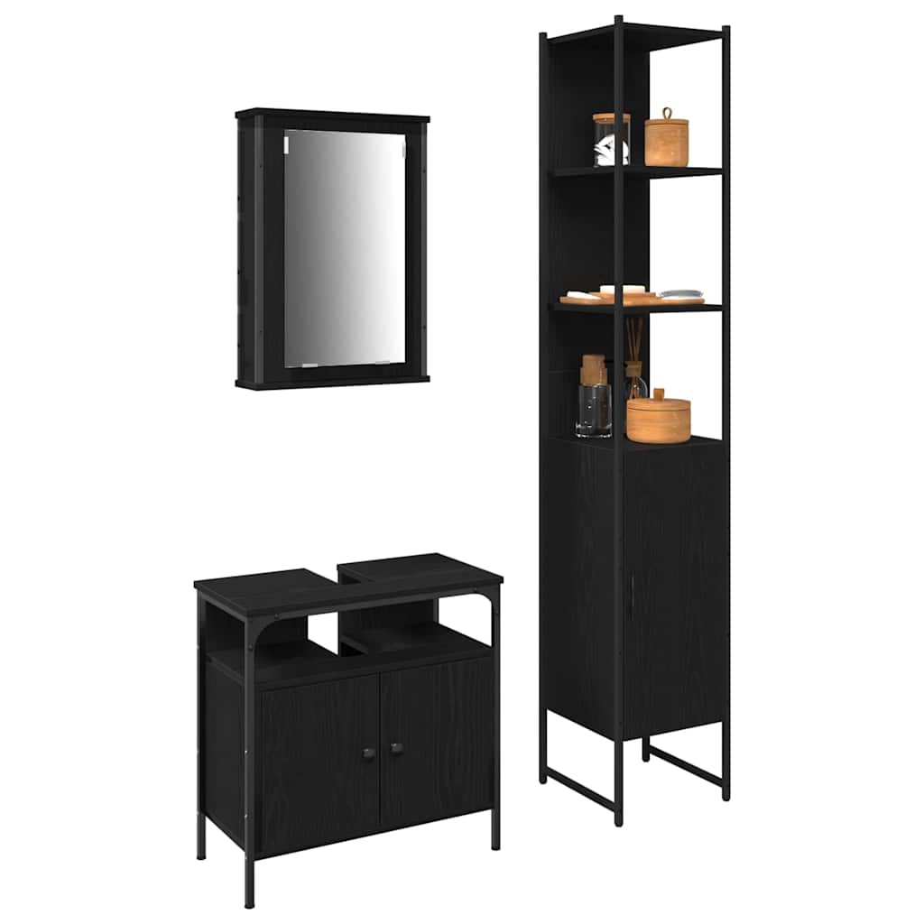 Badeværelsesmøbel sæt med dør 3 pcs Sort eg 33 x 33 x 185.5 cm