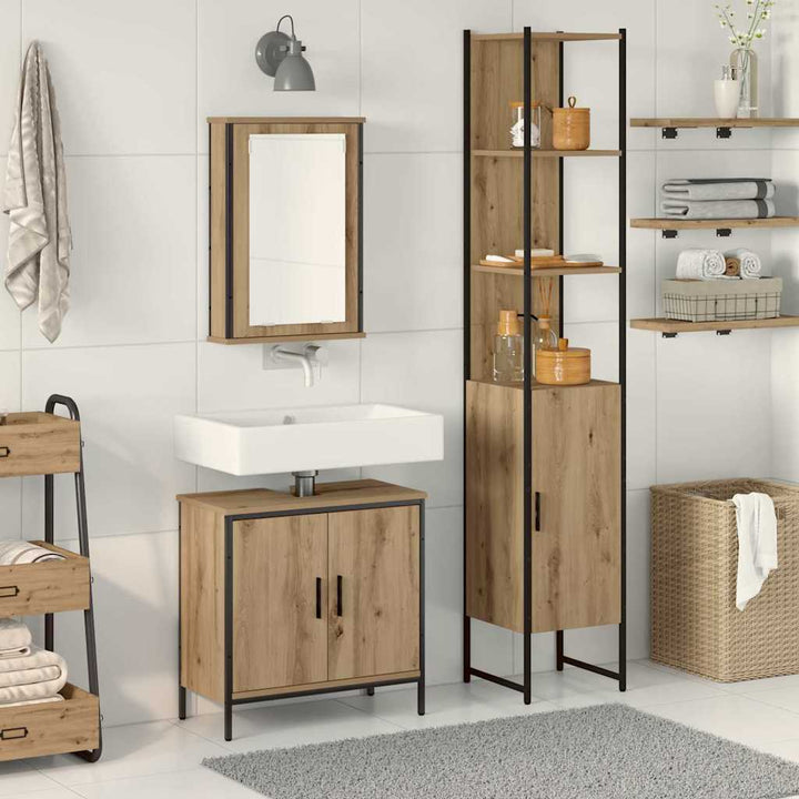 Badeværelsesmøbel sæt med hylde 3 pcs Brun 33 x 33 x 185.5 cm