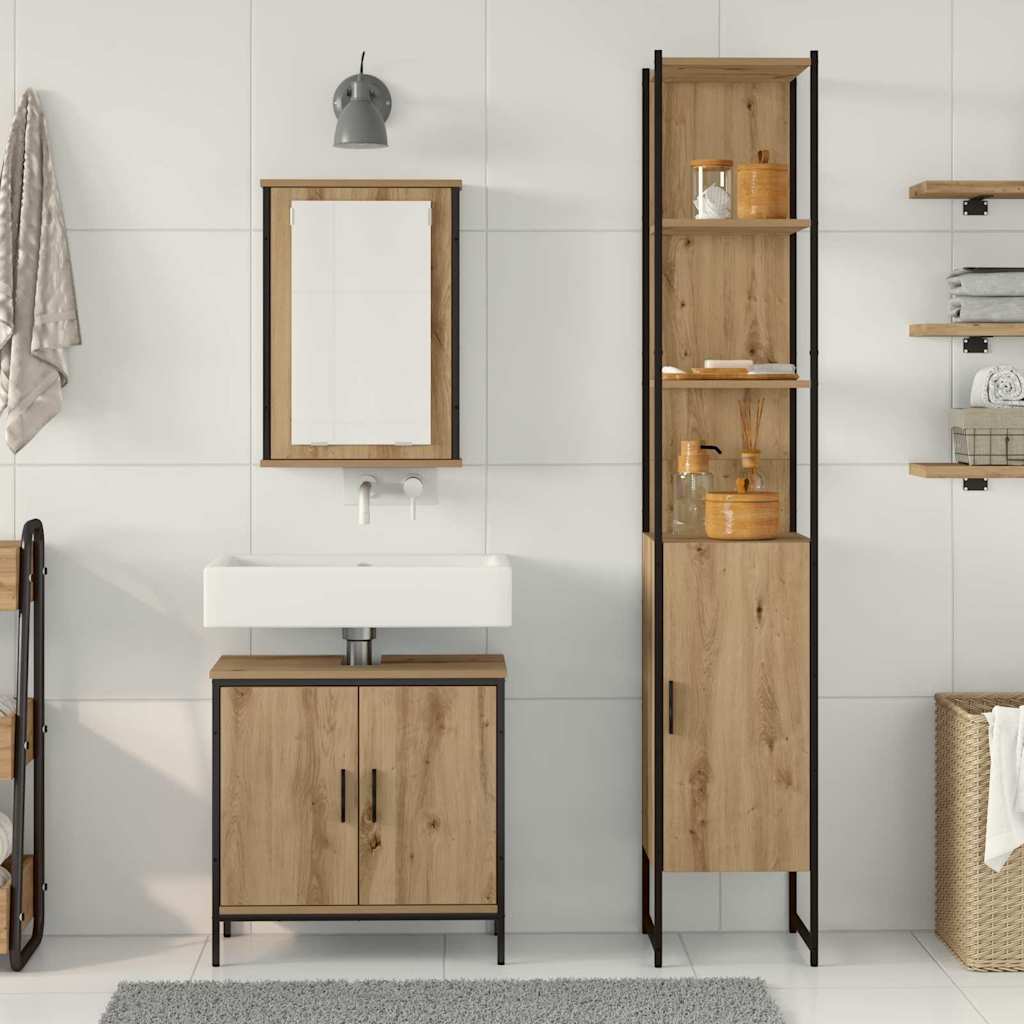Badeværelsesmøbel sæt med hylde 3 pcs Brun 33 x 33 x 185.5 cm