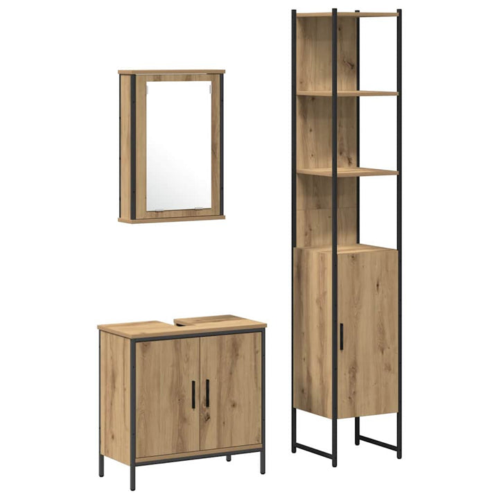Badeværelsesmøbel sæt med hylde 3 pcs Brun 33 x 33 x 185.5 cm