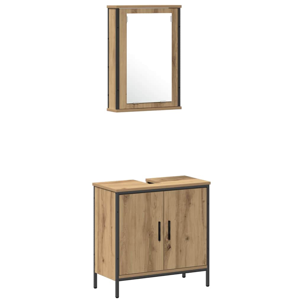 Badeværelsesmøbel sæt med hylde 3 pcs Brun 33 x 33 x 185.5 cm
