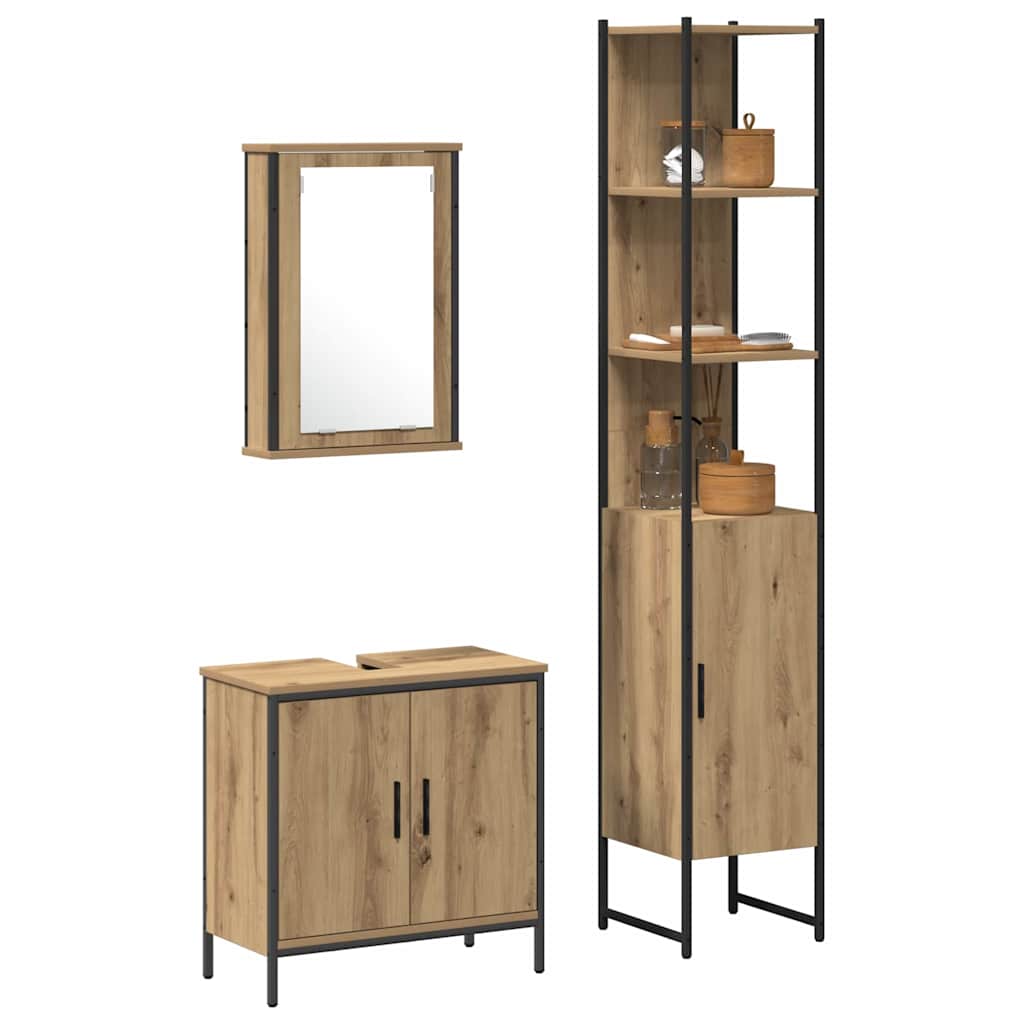 Badeværelsesmøbel sæt med hylde 3 pcs Brun 33 x 33 x 185.5 cm