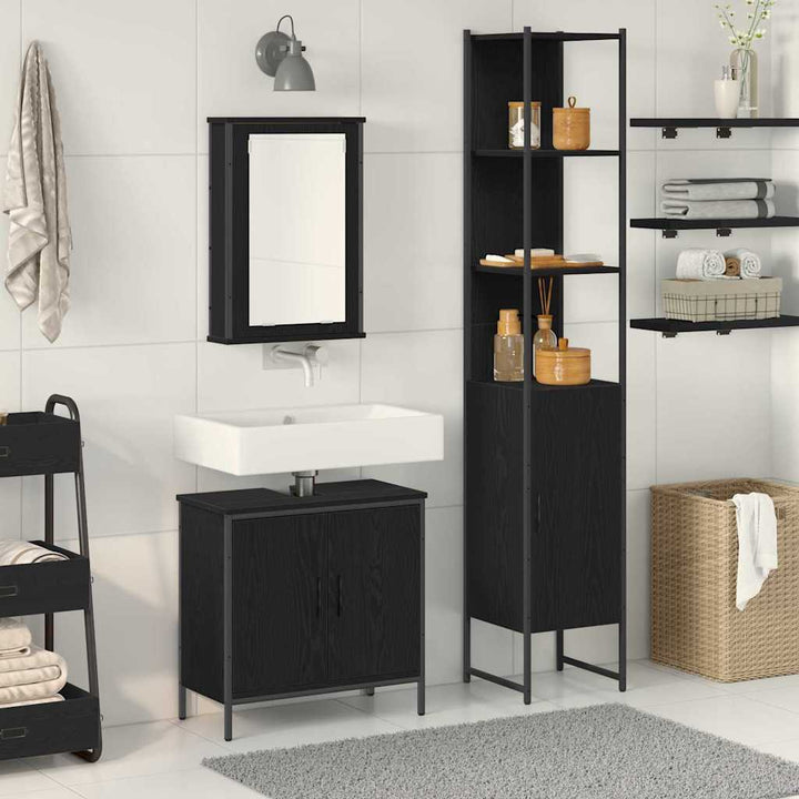 Badeværelsesmøbel sæt med hylde 3 pcs Sort 33 x 33 x 185.5 cm