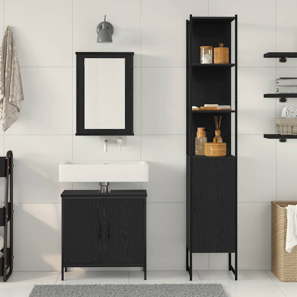 Badeværelsesmøbel sæt med hylde 3 pcs Sort 33 x 33 x 185.5 cm