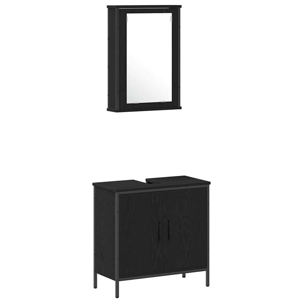 Badeværelsesmøbel sæt med hylde 3 pcs Sort 33 x 33 x 185.5 cm
