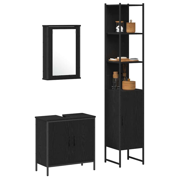Badeværelsesmøbel sæt med hylde 3 pcs Sort 33 x 33 x 185.5 cm