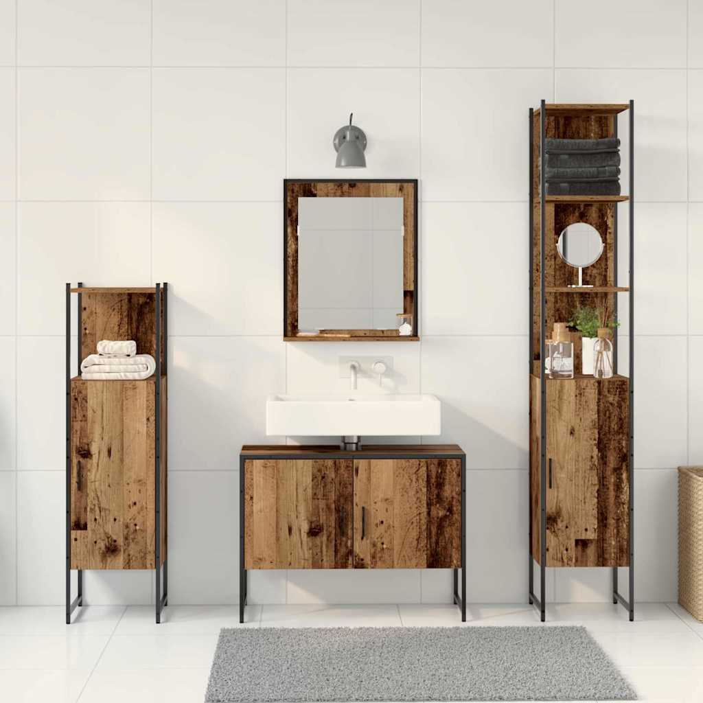 Badeværelsesmøbel sæt med dør 4 pcs Brun 33 x 33 x 185.5 cm
