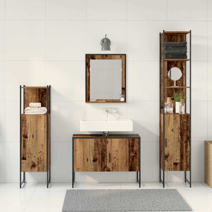 Badeværelsesmøbel sæt med dør 4 pcs Brun 33 x 33 x 185.5 cm