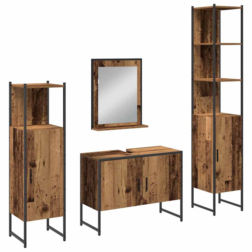 Badeværelsesmøbel sæt med dør 4 pcs Brun 33 x 33 x 185.5 cm