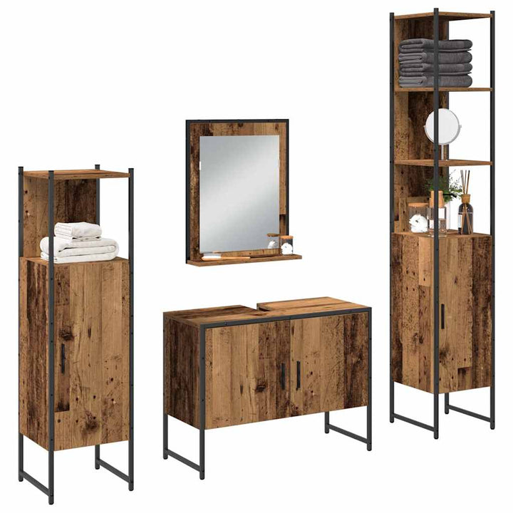 Badeværelsesmøbel sæt med dør 4 pcs Brun 33 x 33 x 185.5 cm