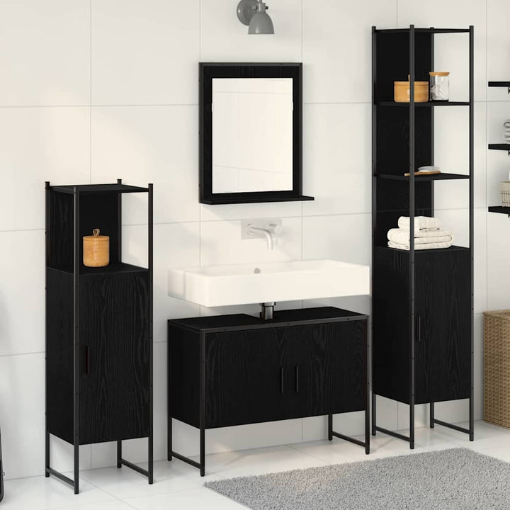 Badeværelsesmøbel sæt med dør 4 pcs Sort 33 x 33 x 185.5 cm