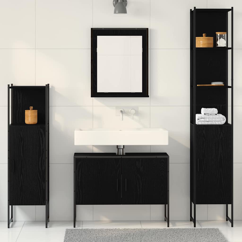 Badeværelsesmøbel sæt med dør 4 pcs Sort 33 x 33 x 185.5 cm