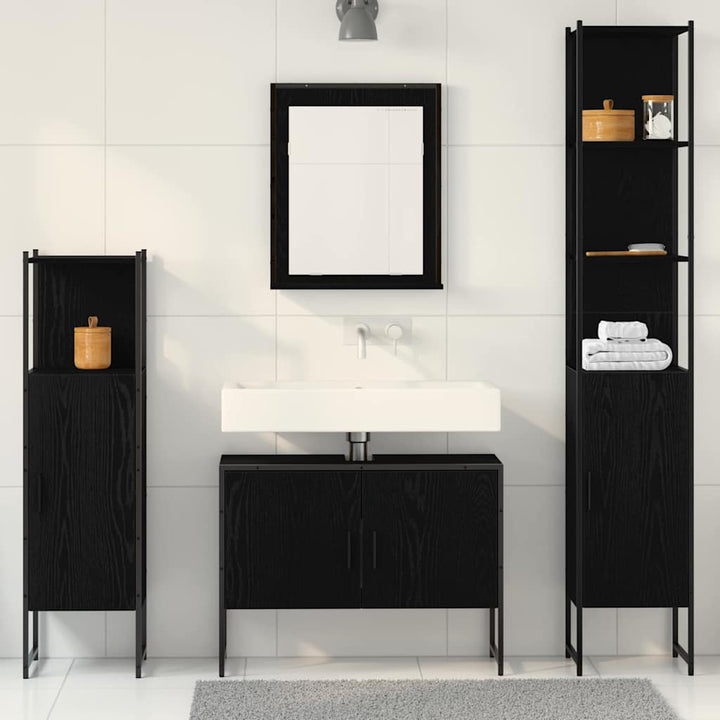 Badeværelsesmøbel sæt med dør 4 pcs Sort 33 x 33 x 185.5 cm