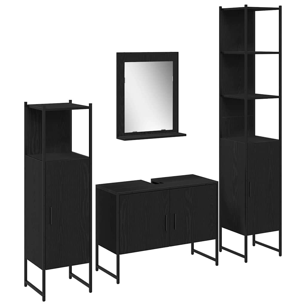 Badeværelsesmøbel sæt med dør 4 pcs Sort 33 x 33 x 185.5 cm