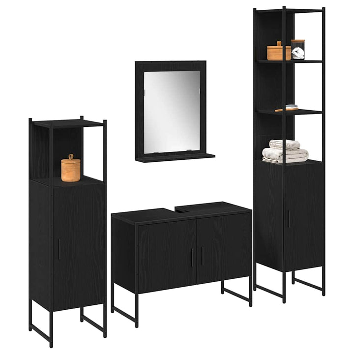 Badeværelsesmøbel sæt med dør 4 pcs Sort 33 x 33 x 185.5 cm