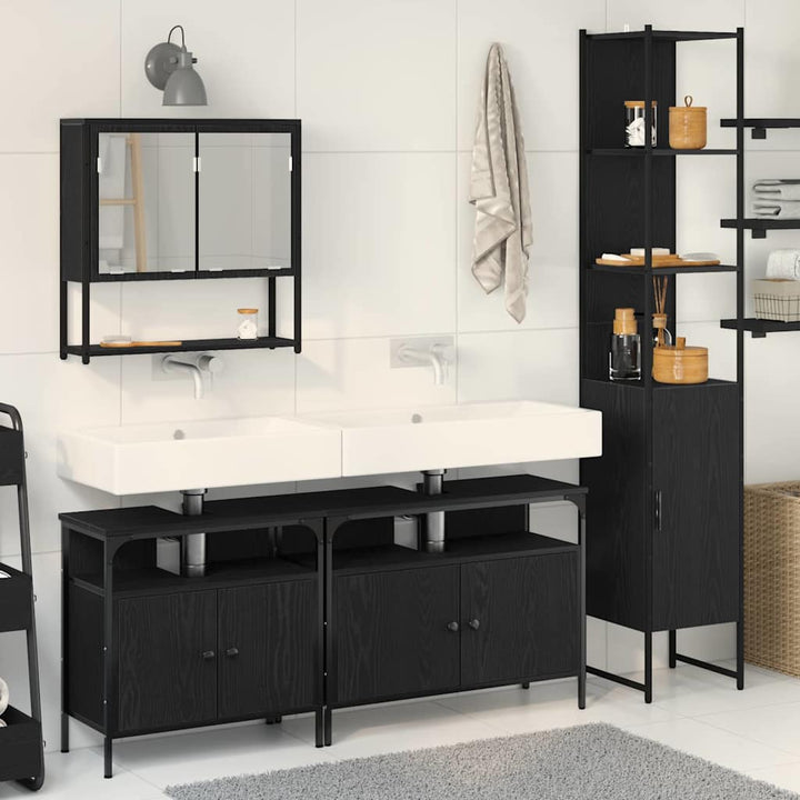 Badeværelsesmøbel sæt med dør 4 pcs Sort eg 33 x 33 x 185.5 cm