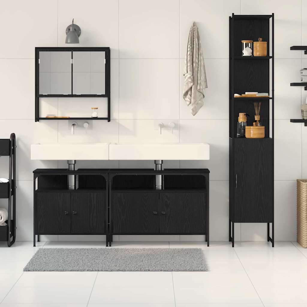 Badeværelsesmøbel sæt med dør 4 pcs Sort eg 33 x 33 x 185.5 cm