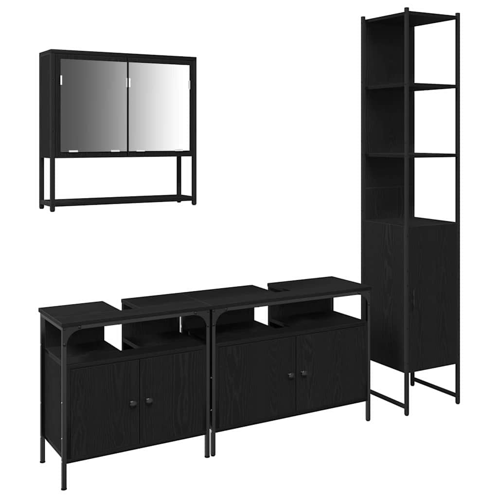 Badeværelsesmøbel sæt med dør 4 pcs Sort eg 33 x 33 x 185.5 cm