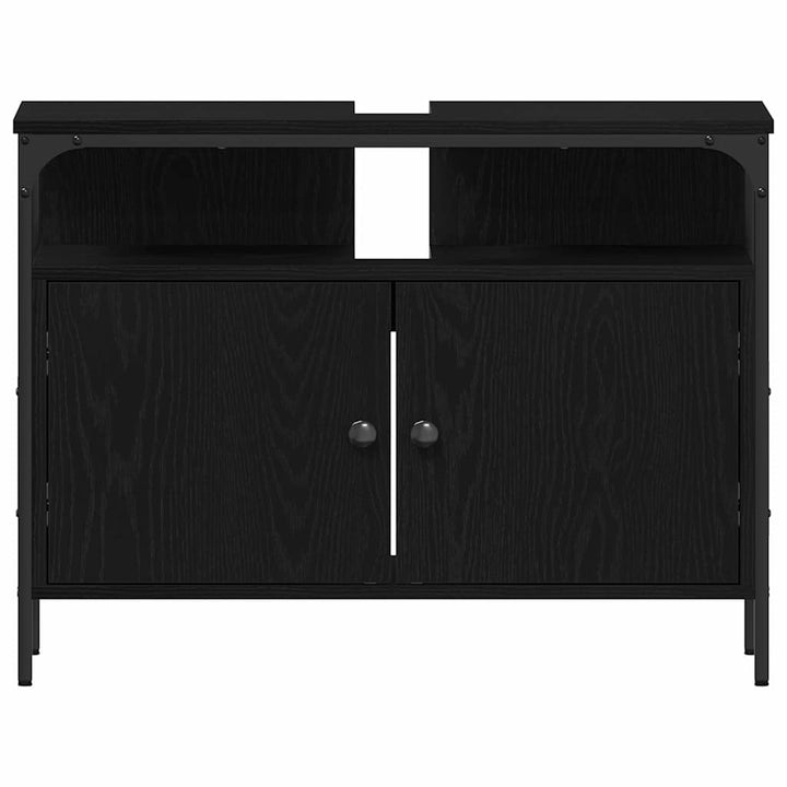 Badeværelsesmøbel sæt med dør 4 pcs Sort eg 33 x 33 x 185.5 cm