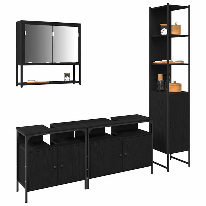 Badeværelsesmøbel sæt med dør 4 pcs Sort eg 33 x 33 x 185.5 cm