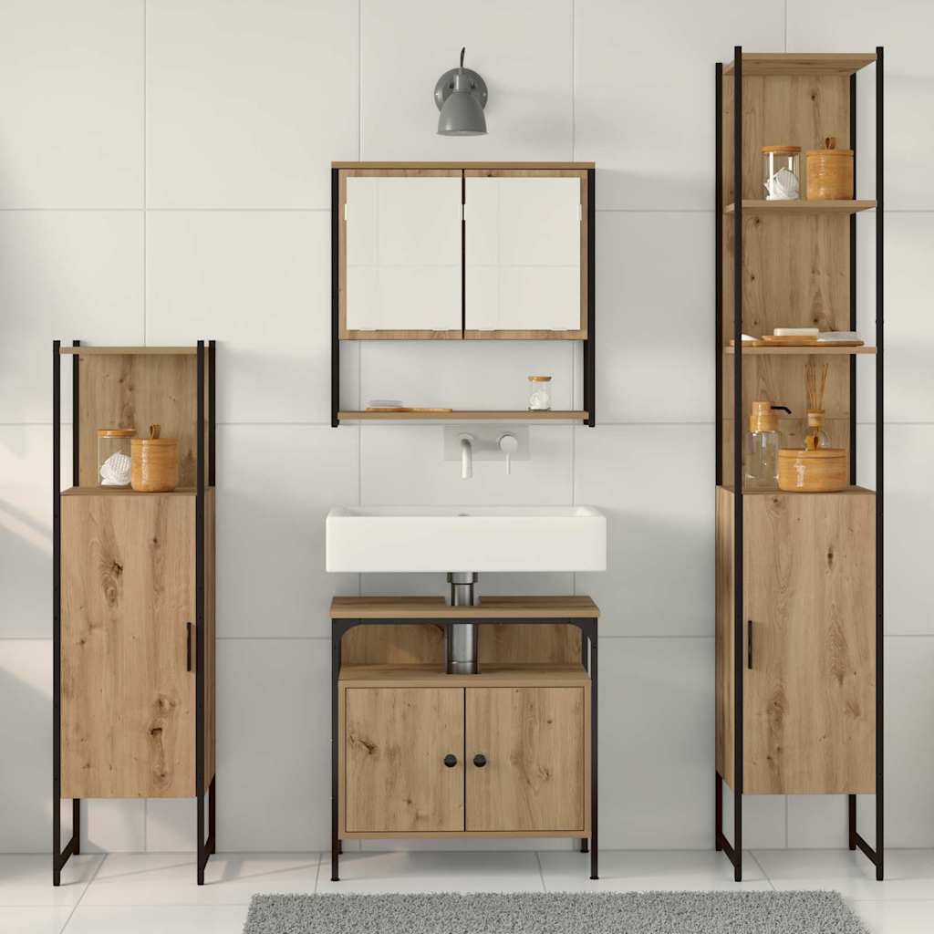 Badeværelsesmøbel sæt 4 pcs artisan eg 33 x 33 x 185.5 cm