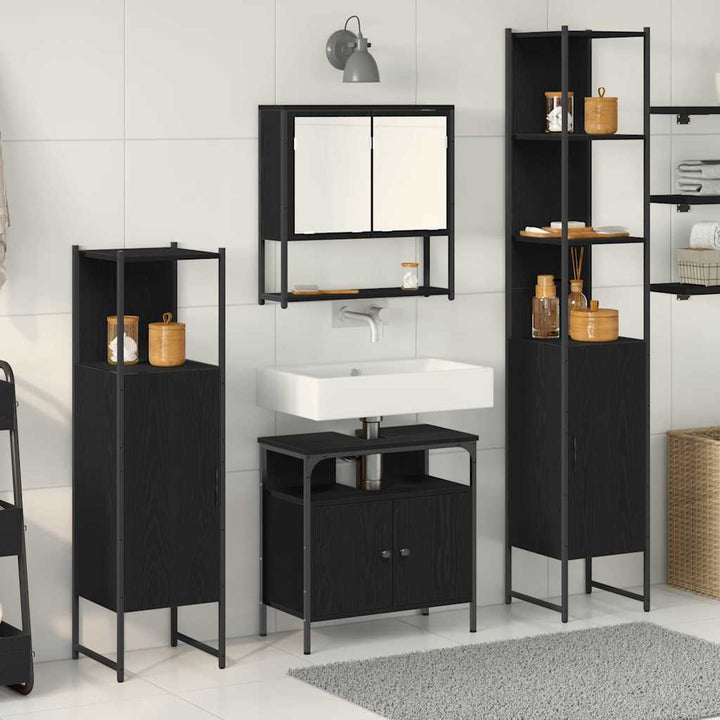 Badeværelsesmøbel sæt med dør 4 pcs Sort eg 33 x 33 x 185.5 cm