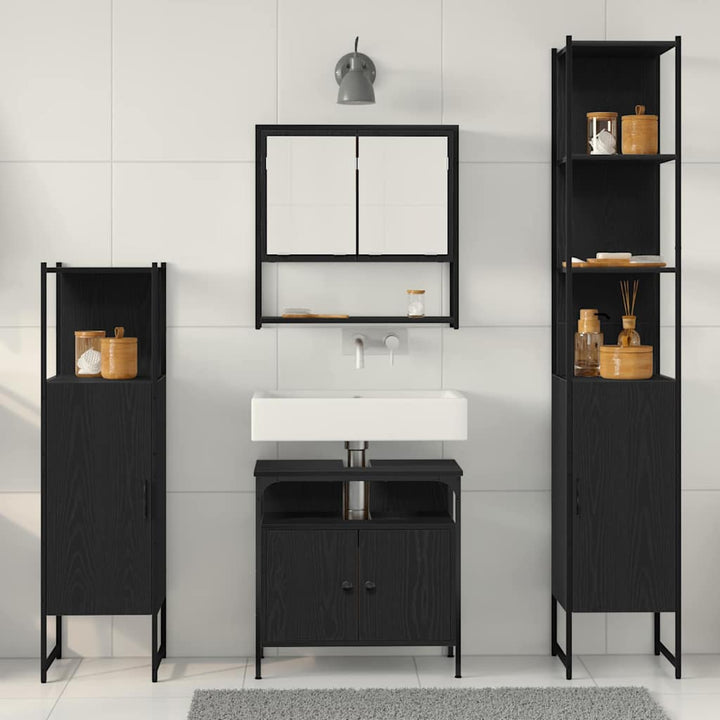 Badeværelsesmøbel sæt med dør 4 pcs Sort eg 33 x 33 x 185.5 cm