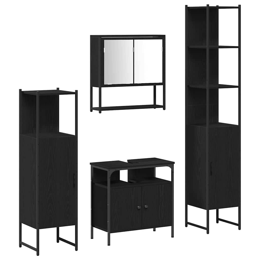 Badeværelsesmøbel sæt med dør 4 pcs Sort eg 33 x 33 x 185.5 cm