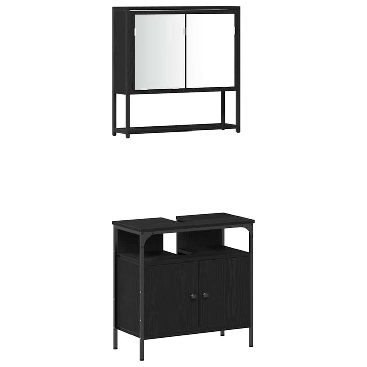 Badeværelsesmøbel sæt med dør 4 pcs Sort eg 33 x 33 x 185.5 cm