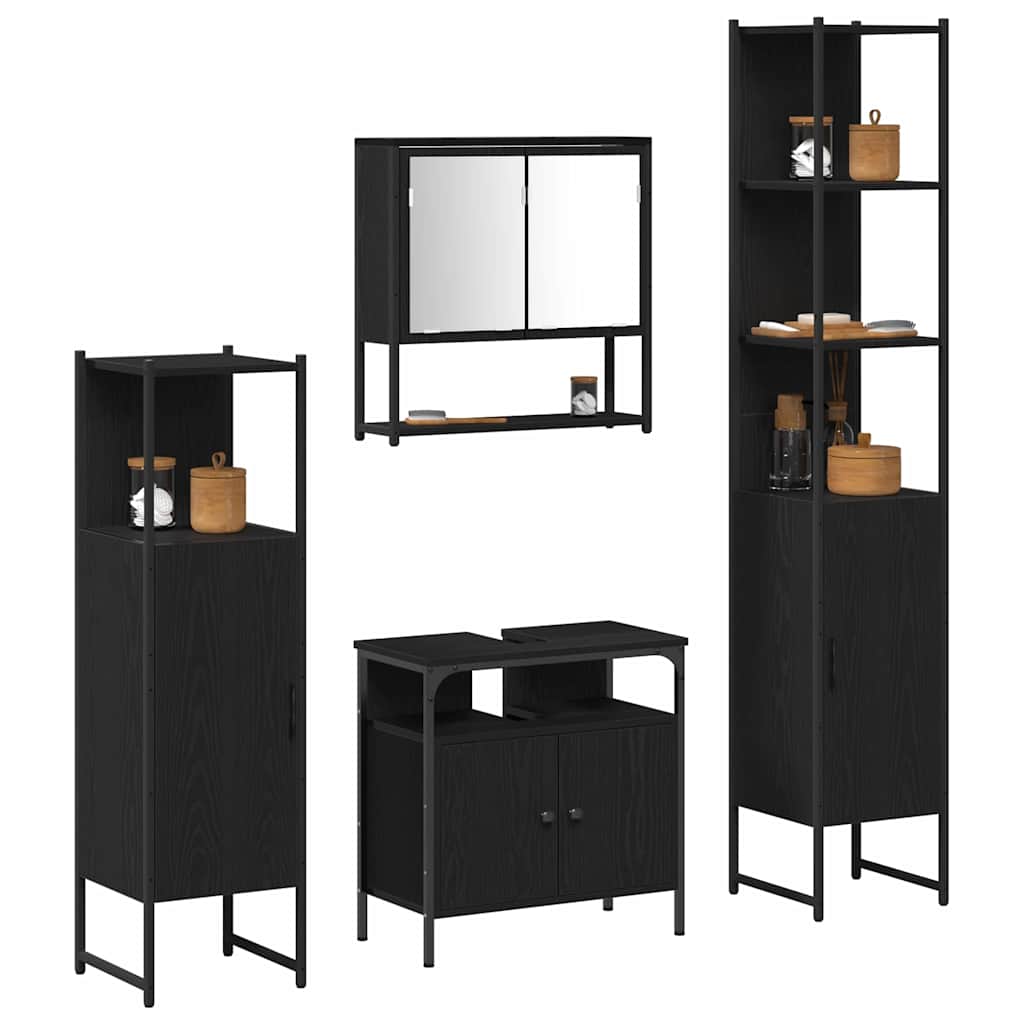 Badeværelsesmøbel sæt med dør 4 pcs Sort eg 33 x 33 x 185.5 cm