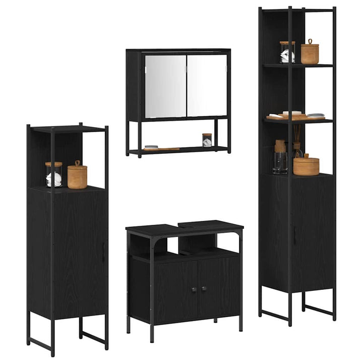 Badeværelsesmøbel sæt med dør 4 pcs Sort eg 33 x 33 x 185.5 cm