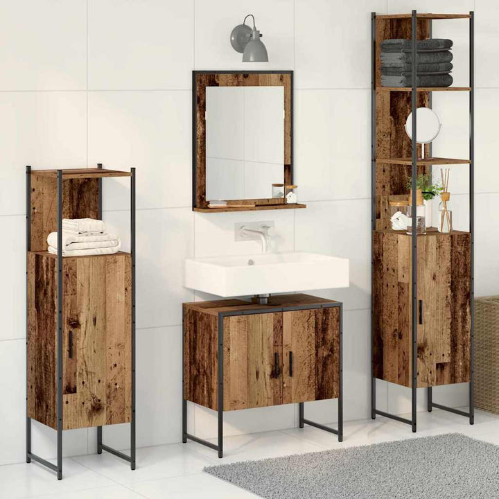 Badeværelsesmøbel sæt med dør 4 pcs Brun 33 x 33 x 185.5 cm
