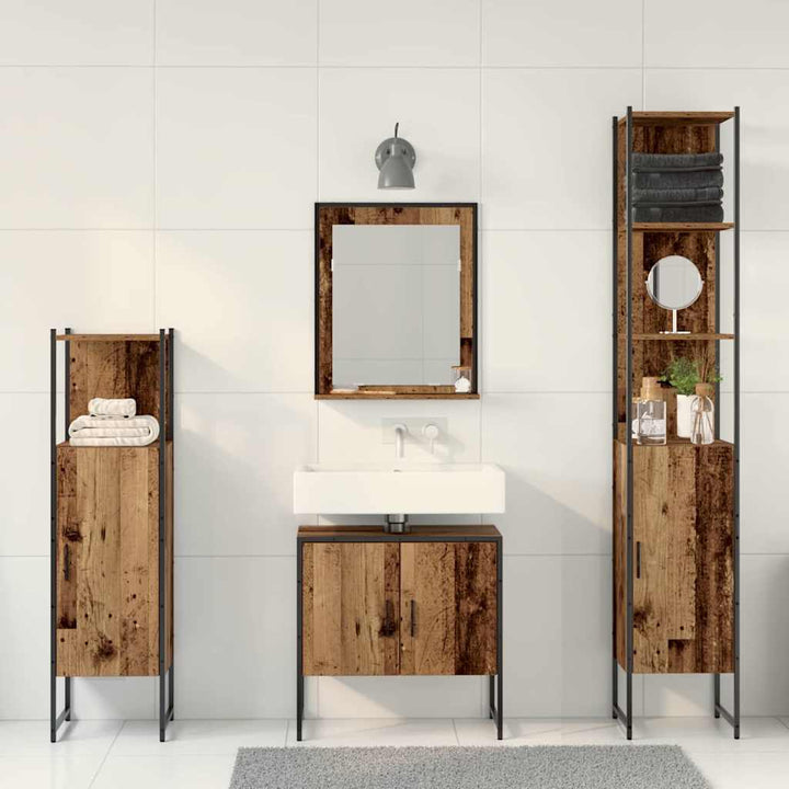 Badeværelsesmøbel sæt med dør 4 pcs Brun 33 x 33 x 185.5 cm