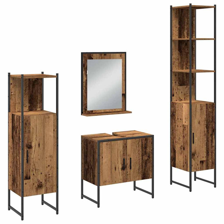 Badeværelsesmøbel sæt med dør 4 pcs Brun 33 x 33 x 185.5 cm